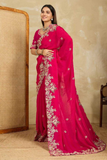 Soft Fendy Chiffon Saree with Embroidered Cutwork Aarco Border & Matching Blouse