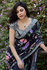 Soft Georgette Floral Saree with Heavy Blouse