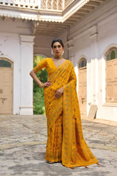 Yellow Extra Soft Pashmina Silk Saree with Kashmiri Jal Weaving & Zari-Meena Work