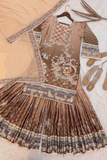 Midnight Brown – Chinon Silk Kurti Sharara Set
