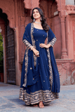 Regal Charm Faux Georgette Embroidered Gown Set with Dupatta - kavyo.in