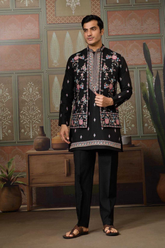 Black Embroidered Kurta with Koti & Bottom