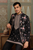 Black Embroidered Kurta with Koti & Bottom