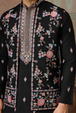 Black Embroidered Kurta with Koti & Bottom