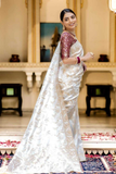 White Kanjivaram Banarasi Silk Saree with Rich Zari Weaving & Jacquard Blouse