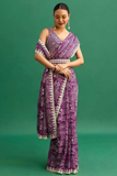 Premium Chinon Silk Saree with Digital Print, Embroidery & Sequins Work