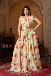 Floral Dream Soft Georgette Lehenga Choli Set with Cascade Dupatta