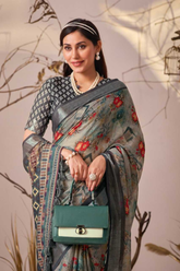 Premium Linen Cotton Saree with Digital Floral & Patola Print
