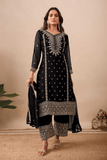 Special Black Designer Embroidered Top Pant Set with Dupatta - kavyo.in