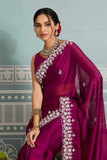 Rangoli Silk Saree with White Floral Embroidery & Cutwork Border