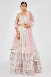 Elegant White & Pink Faux Georgette Lehenga with Net Dupatta
