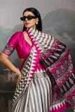 Pink Ajrakh Noir Pure Modal Satin Printed Saree