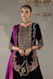 Royal Black Velvet Farshi Salwar Suit with Heavy Embroidery, Potli & Dupatta - kavyo.in