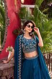 Floral Embroidered Vichitra Silk Lehenga Choli Set with Shrug-Style Dupatta