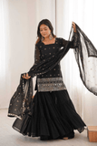 Noir Ruffle Grace Georgette Sharara Suit Set - kavyo.in
