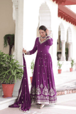 Purple Royal Vichitra Silk Anarkali Gown Set - kavyo.in