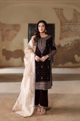 Royal Mocha Velvet Embroidered Kurta Palazzo Set