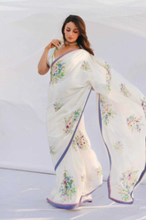 Bright Moss Silk Printed Saree with Satin Silk Blouse (Alia Inspired)