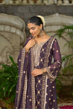 Plum Purple Designer Embroidered Chinnon Kurta