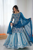 Teal Blue Faux Georgette Embroidered Sharara Set with Dupatta