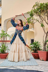 Pure Cotton Gamthi Work Navratri Lehenga with Shrug - Blue