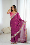 Premium Noha Crush Saree with Heavy Embroidery, Sequins & Cutwork Border