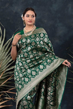 Emerald Jaal Banarasi Soft Silk All-Over Silver Zari Saree