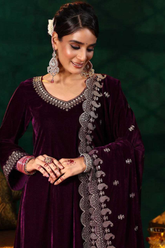 Noor Heavy Velvet Embroidered Kurti Set with Matching Dupatta