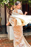 Soft Lichi Silk Cream Saree with Elegant Jacquard Weave