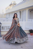 Dualtone Grey YSL Silk Embroidered Lehenga Choli Set with Dupatta
