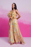 Peach Organza Floral Ruffle Top with Palazzo Set