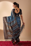 Soft Lichi Silk Saree with Geometric Tribal Digital Print & Rich Zari Border