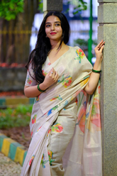 Tulip Tussar Heavy Handloom Silk Digital Print Saree