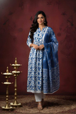 Indigo Heritage Printed Cotton Kurta Pant Dupatta Set