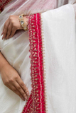 White Tissue Gold Crush Saree with Bandhani Border & Bead Handwork