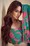 Green Chinon Silk Digital Print Palazzo Set with Shrug