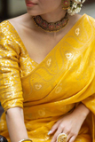 Yellow Kanjivaram Banarasi Silk Saree with Rich Zari Weaving & Jacquard Blouse