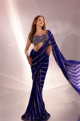Ishani Royal Blue – Premium Ready-to-Wear Faux Georgette Saree