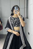 Black Beauty Fendi Satin Lehenga Choli Set with Embroidered Dupatta