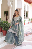 Aarohi Elara – Fendi Silk Embroidered Sharara Suit Set