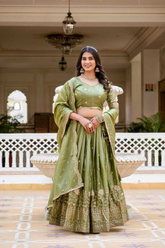 Green Premium Gold Crush Lehenga Choli Set