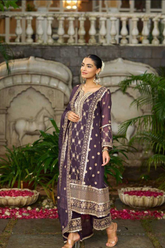 Plum Purple Designer Embroidered Chinnon Kurta