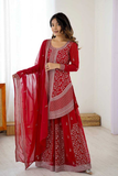 Crimson Grace Faux Georgette Kurta Palazzo Set