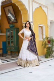 White & Purple Crunchi Embroidered Lehenga with Dupatta