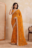 Royal Bandhej Soft Georgette Wedding Saree with Heavy Cutwork Border - kavyo.in