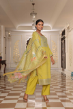 Olive Glow Cotton Silk 3-Piece Kurti Set with Jacquard Shimmer Dupatta