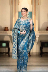 Sky Blue Kanjivaram Banarasi Silk Saree with Rich Zari Weaving & Jacquard Blouse