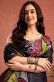 Black Ajrakh Semi Gajji Silk Bandhej Print Saree