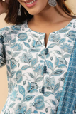 Azure Bloom Printed Cotton Kurta Pant Dupatta Set