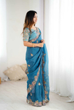 Premium Crunchy Silk Saree with Heavy Thread, Codding & Sequin Embroidery